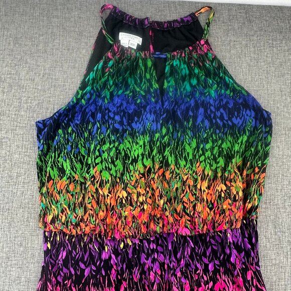 London Times Sleeveless Dress 10 petite Vibrant Colors Halter‎ Neckline Leaves - Picture 3 of 12